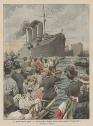 The Great Naval Maneuvers, the Arrival of the King in Messina Aboard the Battleship Regina Elena