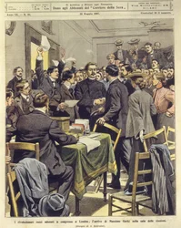 Maxim Gorky arrival at Russian revolutionaries meeting in London, May 26