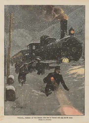 Wintery Spring, a Train Blocked by Snow in Piedmont on the Evening of March 23