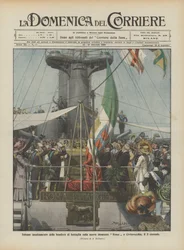 Solemn Raising of the Battle Flag on the New Battleship Roma in Civitavecchia on the 3rd