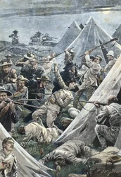 Second Boer War. Attack on the English Camp of Tweefontein (1902). Illustration by Achille Beltrame