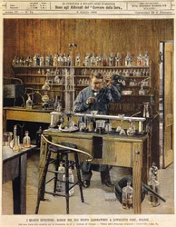 The American inventor Thomas Ava Edison in his new laboratory at Lewellein Park, Illustration by Achille Beltrame, La Domenica del Corriere