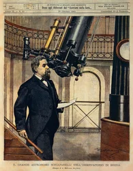 The astronomer Schiaparelli in the Brera observatory, illustration by Achille Beltrame, from La Domenica del Corriere, October 28