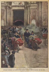 An original wedding procession in Milan (colour litho)