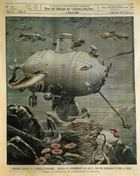 Underwater sea vessel for exploring seabed, illustration by Achille Beltrame, from La Domenica del Corriere, March 1