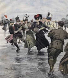 Winter Fun. Skaters (illustration by Achille Beltrame in 1907)