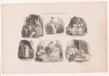 Six Depictions of Young Women in an Interior