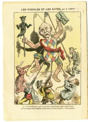 Illustration by Achille Lemot (1846-1909) in Le Pèlerin, 21/03/09 - Words and Deeds - Antisemitism, Anti-Freemasonry, England, Great Britain, Religion, Faith, Catholicism - Georges Clemenceau, Jew, Priests - Objectification, Reification