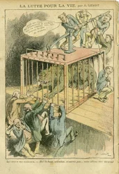 Illustration by Achille Lemot in Le Pelerin, 21/04/07 - The Struggle for Life - Socialism, Radical-Socialism - Animalisation