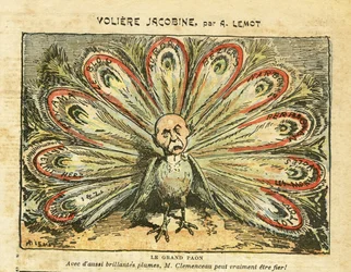 Illustration of Achille Lemot in Le Pelerin, 26/01/08 - Jacobin Aviary - Bloc des Lefts, Wine Crisis Revolt of the Winemakers, Narbonne, Beziers, Aurore (diary) - Clemenceau George, Peacock, - Animalization