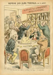 Illustration of Achille Lemot in Le Pelerin, 27/10/07 - Resumption of hard work - Antiparliamentarism, Restaurant Cafes, Chamber of Deputes Hemicycle, Bloc des lefts, Plate au beurre - Depute - Metaphore alimentaire