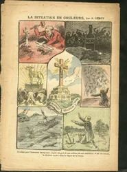 Illustration of Achille Lemot in Le Pelerin, 28/02/09 - The Situation in Color - Religion, Maritime, Atheism, Accidents, Natural Disaster, Christian Cross, Catholicism - Golden Calf