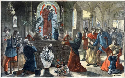 The Devotion to Saint Anthony of Padua Reunites Before His Altar All the Classes of Society - Illustration by Achille Lemot in Le-Pelerin of 1896