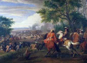 King Louis XIV at defeat of Spanish army near Bruges Canal in 1667