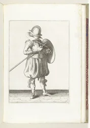 Exercise with Shield and Spear: The Soldier Holds Spear and Shield Close to the Body, 1618 (The Nassau Weapon Handling)