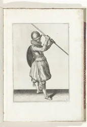 The Exercise with Shield and Pike: The Soldier with the Pike Diagonally in Both Hands and the Shield on the Back (No. 2), 1618