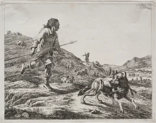 Shepherd Chasing a Wolf