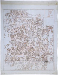 Copy of a mural painting, Upper Temple of the Jaguars, South End, West Wall, Upper Temple of the Jaguars, Chichen Itza, Mexico