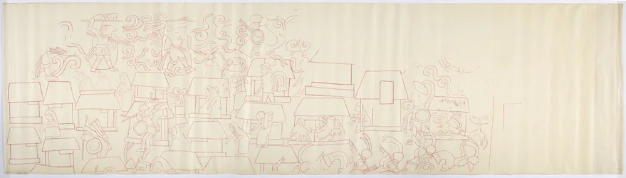 Copy of a Tracing of a Wall Painting from the Southern Panel of the West Wall, Inner Temple, Upper Temple of the Jaguars, Chichen Itza, Mexico