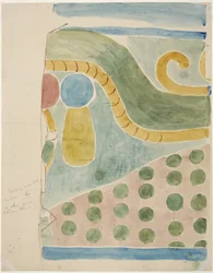 Painting of part of a mural depicting a human sacrifice from over the inner door of the inner chamber Upper Temple of the Jaguars, Chichen Itza, Mexico