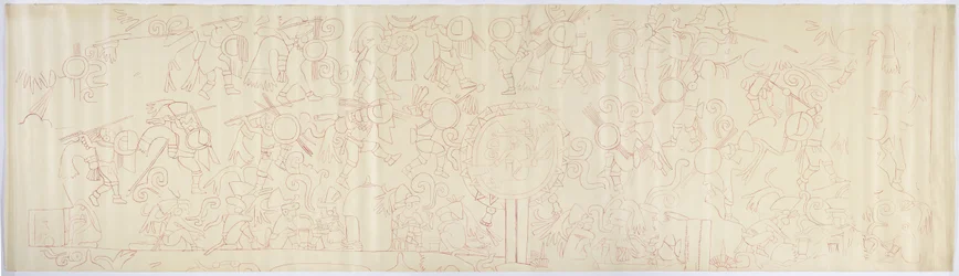 Tracing of a mural from the west wall, Upper Temple of the Jaguars, Chichen Itza, Mexico
