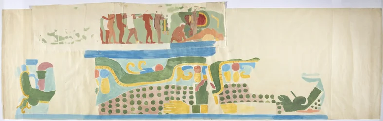 Tracing of a wall painting from over door, Upper Temple of the Jaguars, Chichen Itza, Mexico