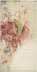 Tracing of a Wall Painting from the East Wall, Upper Temple of the Jaguars, Chichen Itza, Mexico