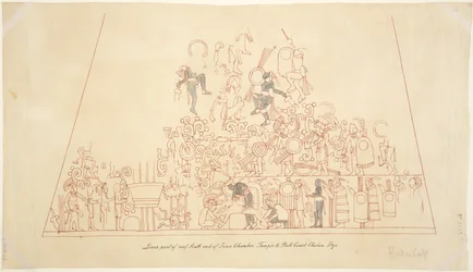 Tracing of a wall painting from the south vault, inner chamber, Upper Temple of the Jaguars, Chichen Itza, Mexico