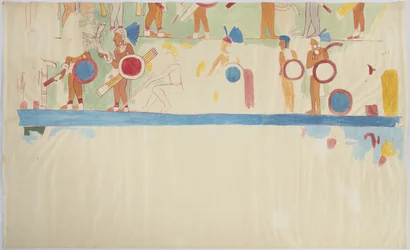 Wall painting from the south east wall, inner chamber, Upper temple of the Jaguars, Chichen Itza, Mexico