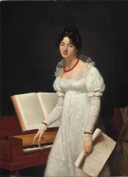 Portrait of a Lady Standing Next to a Piano Forte Holding a Manuscript
