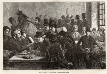 Inn Scene, at Vrouwe-Polder (Vrouwe Polder), Engraving After the Drawing by Adolf Dillens, Illustrating a Journey to Zeeland (Netherlands), in 1873, by Charles de Coster, Published in 