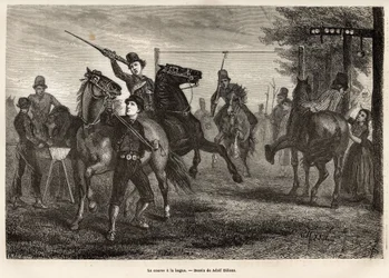 The Race to the Ring in Niewland, the Young Riders Compete for, Weapon of a Wooden Spear, Removing the Ring from the Gantry Where It Is Suspended, Horse Throws Gallop; for the Most Clumsy, a Spoon of Wood is Also Suspended from a Nearby Sign Which Will Be