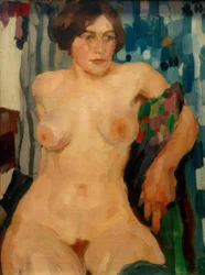 Seated Nude in Front of Curtain