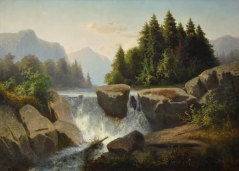 Mountain landscape with waterfall