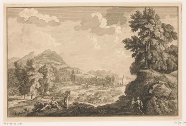 Arcadian River Landscape with Shepherds and Woman with a Laundry Basket