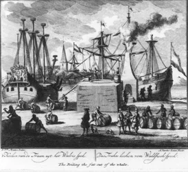 “Boiling the Blubber Oil from Whale Fat.” (No. 16 from the Whaling Series)