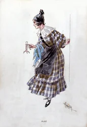 Costume of the character Mimi for the opera “La Bohème” by Giacomo Puccini (1858-1924). Watercolour by Adolfo Hohenstein.