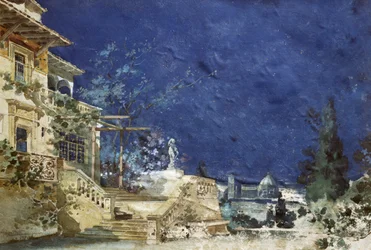 Set Design for Premiere of Zanetto, Opera by Pietro Mascagni