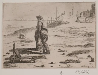 Coastal Scene with Standing Fisherman