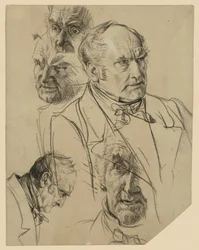 Bust of an Older Man Facing Right, Four Head Studies