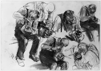Eating Worker in Several Views. Study for “The Iron Rolling Mill. Modern Cyclopes”