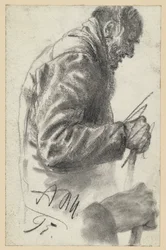 Half-Length Figure of an Old Man with a Cane, His Right Hand Discarded and Repeated Below