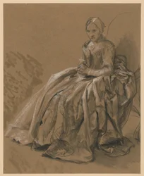 Court lady seated facing left. Study for the painting "Flute Concert of Frederick the Great in Sanssouci"