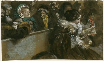 In the Church, Groups of Listening Women and Men in Formal Attire Sitting on Benches