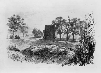 Landscape with Three Huts