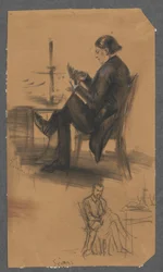 Man with Cards in Hand, at the Gaming Table (top); Man Sitting at the Table, Petting a Dog (bottom)