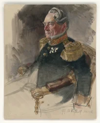 Senior government councillor Knerk, bust facing left, three-quarter profile, with identification of the sitter, portrait study for the painting "The Coronation of Wilhelm I in Königsberg"