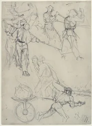Sketches of Workers at Various Activities in the Rolling Mill. Study for "The Iron Rolling Mill. Modern Cyclopes"