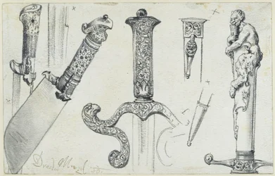 Hunting Knife from the End of the 16th Century, Hunting Sword from the First Half of the 17th Century, and the "Permoser" Hunting Dagger from the Beginning of the 18th Century, Historical Museum, Dresden