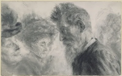Two Ladies with Hats and a Bearded Gentleman